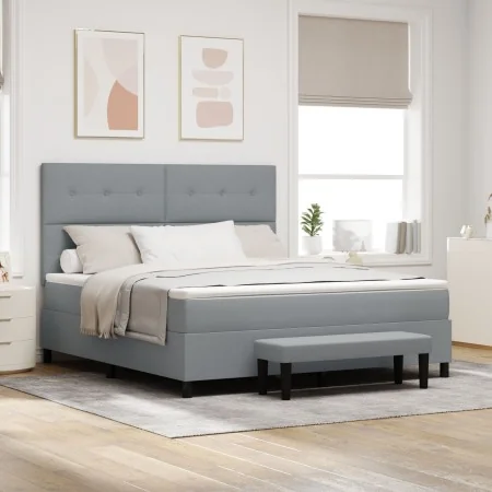 Cama de muelles con colchón y banco gris claro 180x200 cm tela | Foro24.es | Tu tienda online para hogar, jardín y más Foro24.es