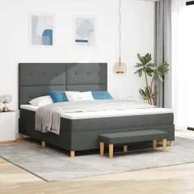 Cama Box Spring con Colchón y Banco Gris Oscuro