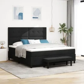 Cama con somier con colchón y banco negro 180x200