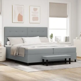 Cama con Muelles, Colchón y Banco Gris Claro