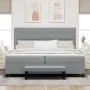 Cama con Muelles, Colchón y Banco Gris Claro 200x200 cm Tela | Foro24.es | Tu tienda online para hogar, jardín y más Foro24.es