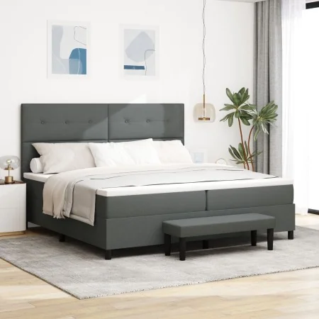 Cama con somier de con colchón y banco gris oscuro 200x200 cm tela by , Beds and slatted bases - Ref: Foro24-3344094, Price: ...