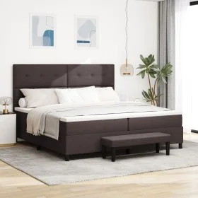 Cama con Box Spring con Colchón y Banco Marrón Oscuro 200x200 cm Tela de , Camas y somieres - Ref: Foro24-3344096, Precio: 78...