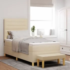 Cama con Somier con Colchón y Banco Crema 90x200