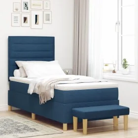 Cama Box Spring con Colchón y Banco Azul 90x200
