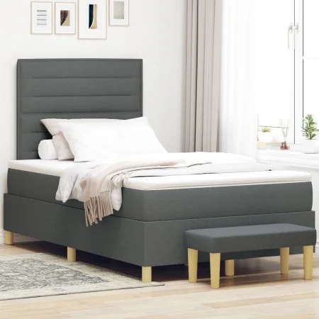Cama con Box Spring y Banco Gris Oscuro 120x200 cm Tela | Foro24.es | Tu tienda online para hogar, jardín y más Foro24.es