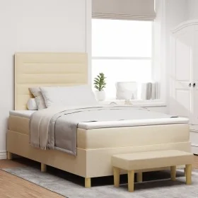 Cama de Somier con Colchón y Banco Crema 120x200