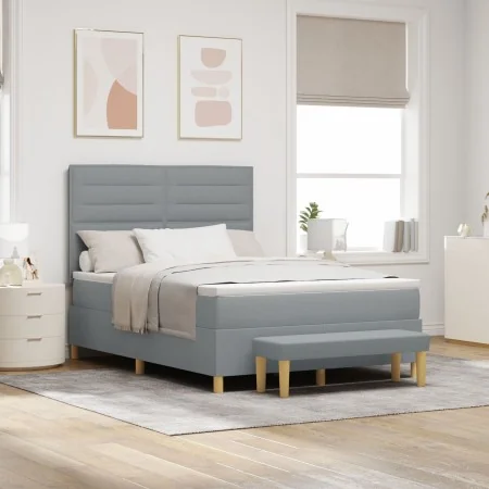 Cama Box Spring con Colchón y Banco Gris Claro 140x200 cm Tela by , Beds and slatted bases - Ref: Foro24-3344226, Price: 548,...
