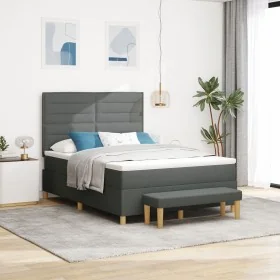 Cama con Base con Colchón y Banco Gris Oscuro