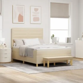Cama con Base con Colchón y Banco Crema 140x200