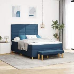 Cama con somier con colchón y banco azul 160x200