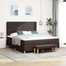 Cama Box Spring con colchón y banco Marrón Oscuro