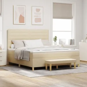 Cama Box Spring con Colchón y Banco Crema 180x200