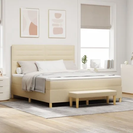 Cama Box Spring con Colchón y Banco Crema 180x200 cm Tela | Foro24.es | Tu tienda online para hogar, jardín y más Foro24.es
