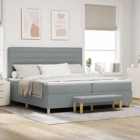 Cama Box Spring con colchón y banco Gris Claro