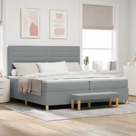 Cama Box Spring con colchón y banco Gris Claro 200x200 cm Tela | Foro24.es | Tu tienda online para hogar, jardín y más Foro24.es