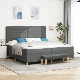Cama con somier con colchón y banco gris oscuro