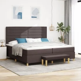 Cama Box Spring con Colchón y Banco Marrón Oscuro