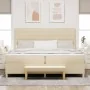Cama con somier y colchón con banco Crema 200x200 cm Tela | Foro24.es | Tu tienda online para hogar, jardín y más Foro24.es