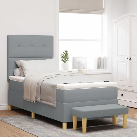 Cama Box Spring con Colchón y Banco Gris Claro 90x200 cm Tela | Foro24.es | Tu tienda online para hogar, jardín y más Foro24.es