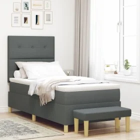 Cama Box Spring con colchón y banco Gris Oscuro