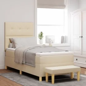 Cama Box Spring con colchón y banco Crema 90x200 cm Tela by , Beds and slatted bases - Ref: Foro24-3344273, Price: 357,98 €, ...