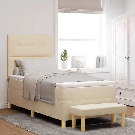 Cama Box Spring con colchón y banco Crema 90x200 cm Tela by , Beds and slatted bases - Ref: Foro24-3344273, Price: 357,98 €, ...