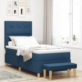 Cama Box Spring con Colchón y Banco Azul 100x200