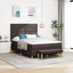 Cama box spring con colchón y banco marrón oscuro