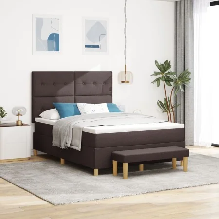 Cama box spring con colchón y banco marrón oscuro 140x190 cm de tela | Foro24.es | Tu tienda online para hogar, jardín y más Foro24.es