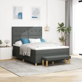 Cama con somier con colchón y banco gris oscuro