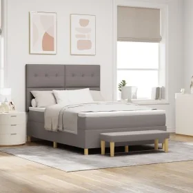 Cama Box Spring con colchón y banco Taupe 140x200