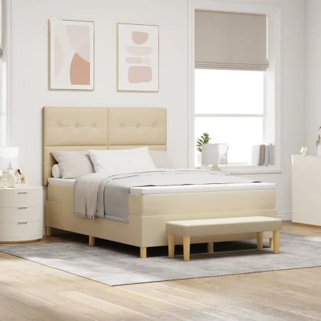 Cama con base y colchón crema 140x200 cm tela | Foro24.es | Tu tienda online para hogar, jardín y más Foro24.es