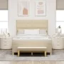 Cama con base y colchón crema 140x200 cm tela | Foro24.es | Tu tienda online para hogar, jardín y más Foro24.es