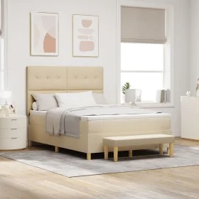 Cama con somier y colchón & banco Crema 160x200