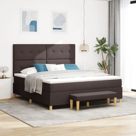Cama con somier y colchón y banco marrón oscuro 180x200 cm de tela | Foro24.es | Tu tienda online para hogar, jardín y más Foro24.es