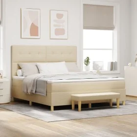Cama con somier con colchón y banco Crema 180x200 cm de tela von , Betten und Lattenroste - Ref: Foro24-3344322, Preis: 699,7...