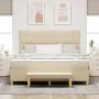 Cama con somier con colchón y banco Crema 180x200 cm de tela by , Beds and slatted bases - Ref: Foro24-3344322, Price: 699,65...