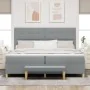 Cama con somier y colchón con banco gris claro 200x200 cm de tela von , Betten und Lattenroste - Ref: Foro24-3344324, Preis: ...