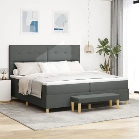 Cama con Box Spring y Colchón & Banco Gris Oscuro