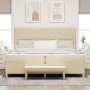 Cama con somier y colchón y banco Crema 200x200 cm Tela de , Camas y somieres - Ref: Foro24-3344329, Precio: 737,11 €, Descue...