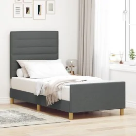 Estructura de Cama de Tela Gris Oscuro 90x200 cm