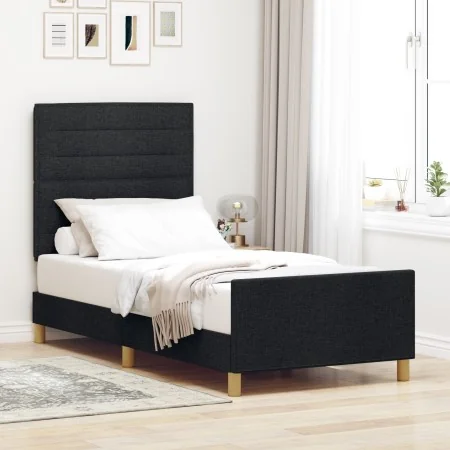 Cama Negra 90x200 cm de Tela by , Beds and slatted bases - Ref: Foro24-3344622, Price: 148,91 €, Discount: %