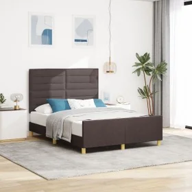 Estructura de Cama de Tela Marrón Oscuro 140x190