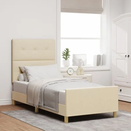 Estructura de Cama Crema 90x200 cm Tela by , Beds and slatted bases - Ref: Foro24-3344702, Price: 149,83 €, Discount: %