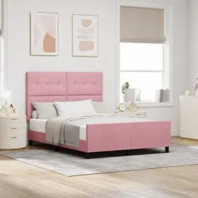 Estructura de Cama de Terciopelo Rosa 140x190 cm