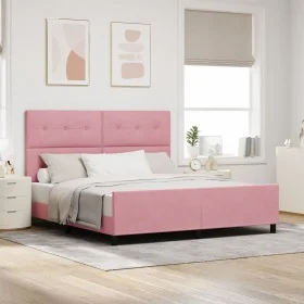 Estructura de cama de terciopelo rosa 180x200 cm