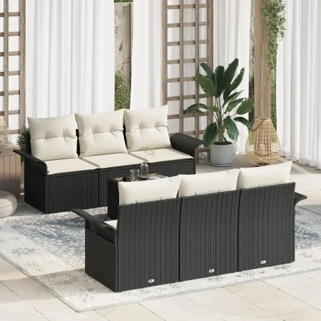 Conjunto de sofá de jardín de 7 piezas con cojines Negro Poliratán | Foro24.es | Tu tienda online para hogar, jardín y más Foro24.es