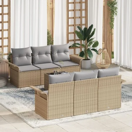 Juego de Sofás de Jardín de 7 Piezas con Cojines Beige Poliratán | Foro24.es | Tu tienda online para hogar, jardín y más Foro24.es
