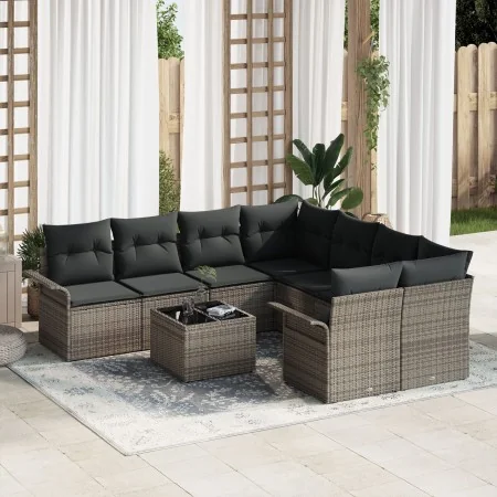 Conjunto de Sofás de Jardín de 9 Piezas con Cojines Gris Ratán Poliéster von , Outdoor-Sofas - Ref: Foro24-3345299, Preis: 55...